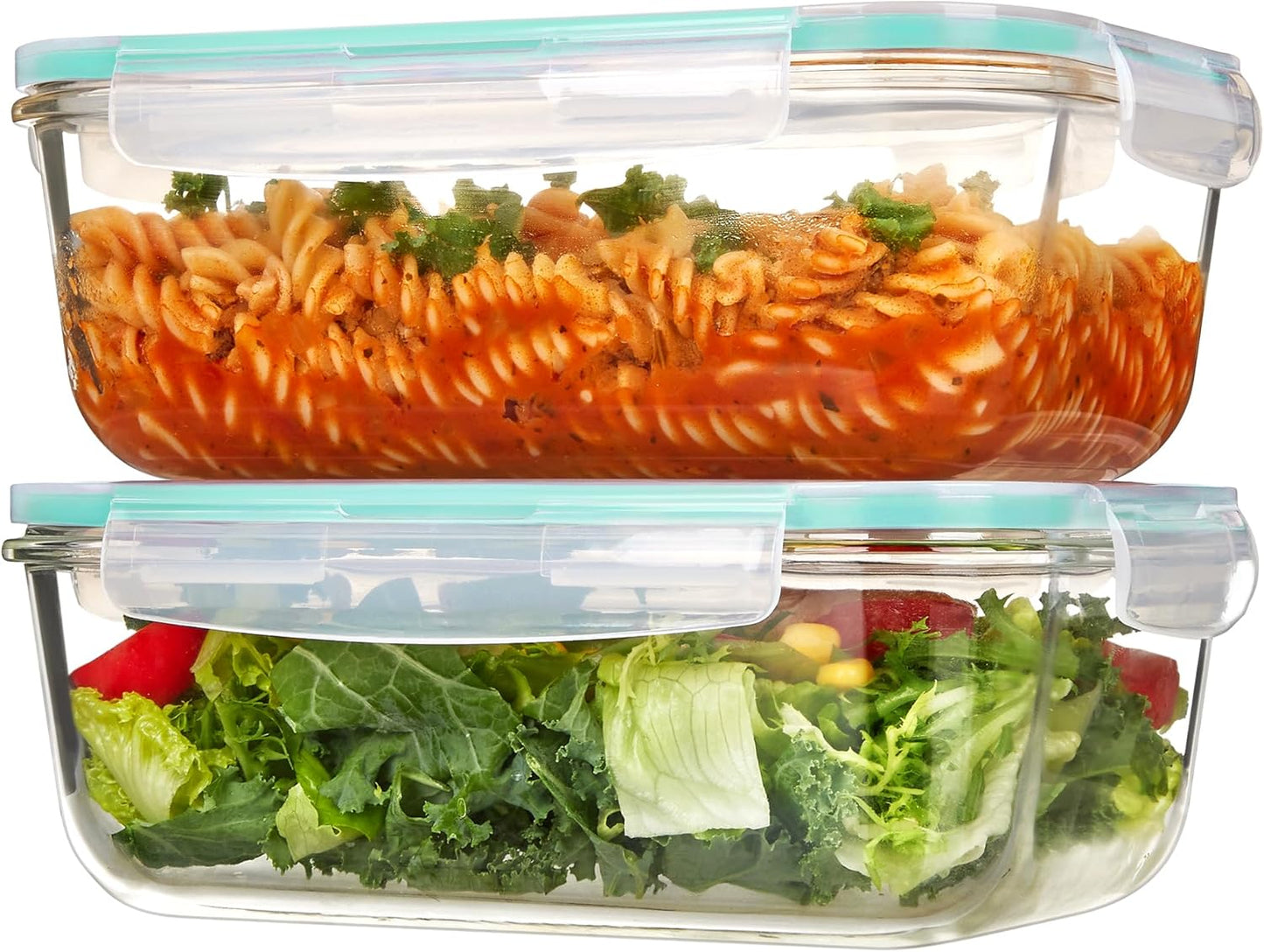 Vtopmart 2Pack 1860ml/ 63oz Large Glass Storage Containers with Lids, Meal Prep Food Container Set with Snap Airtight Lid for Baking, Microwave, Oven, Leak Proof, for Freezer, Dishwasher, Green