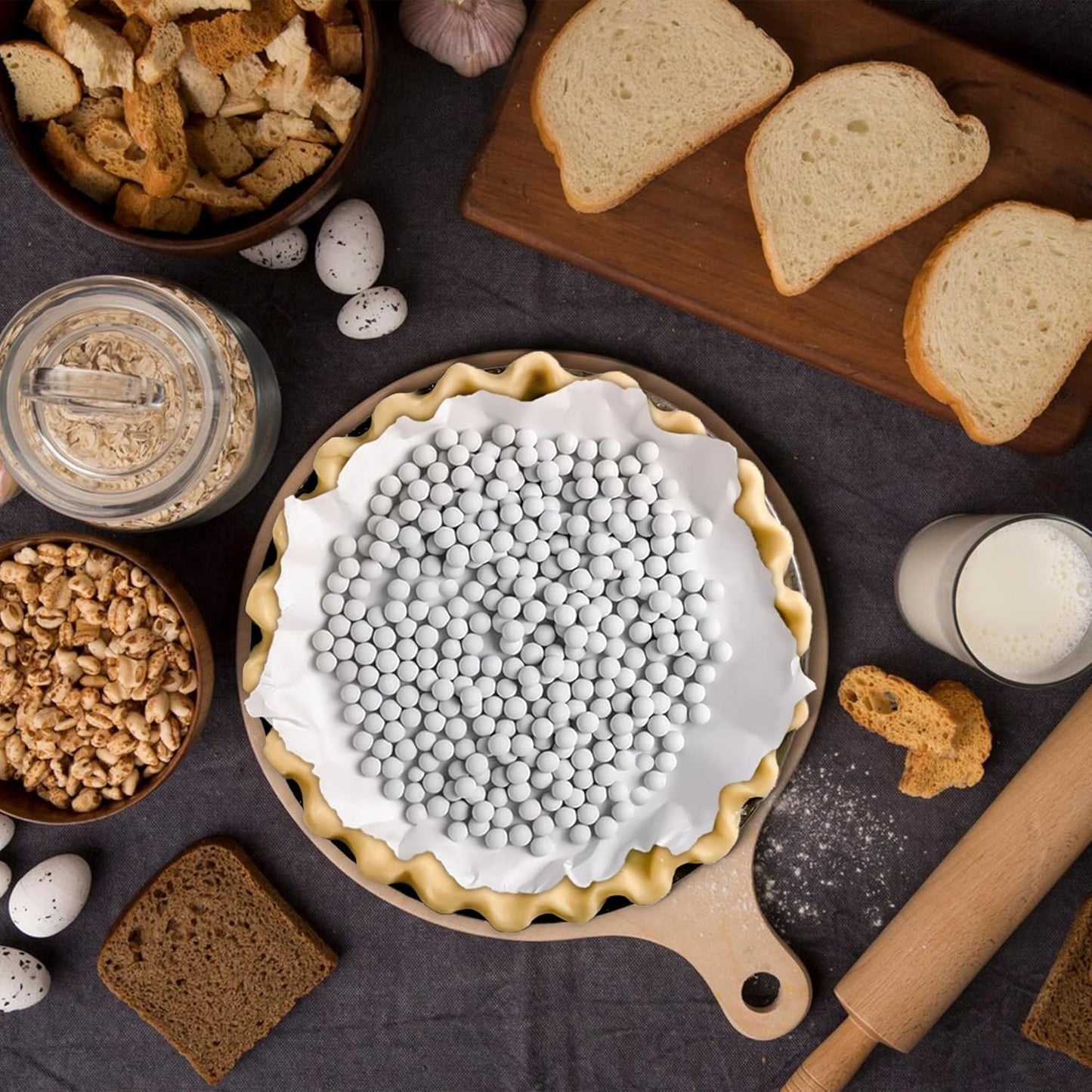 MOBYKE Pie Weights for Blind Baking, 2.2 LB Ceramic Pie Weights Blind Baking Beads Pie Weights for Baking Crust Reusable Natural Ceramic Stoneware with Storage Box…, big white