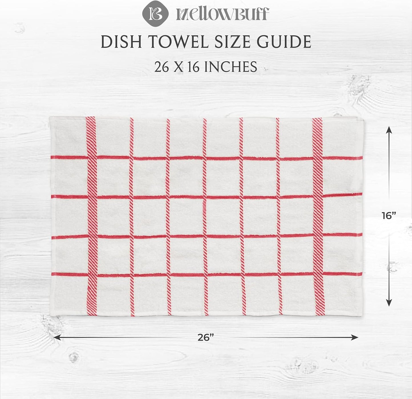 100% Cotton Terry Dish Cloth & Dish Towel (RED, Dish Towel - 4 Pack)