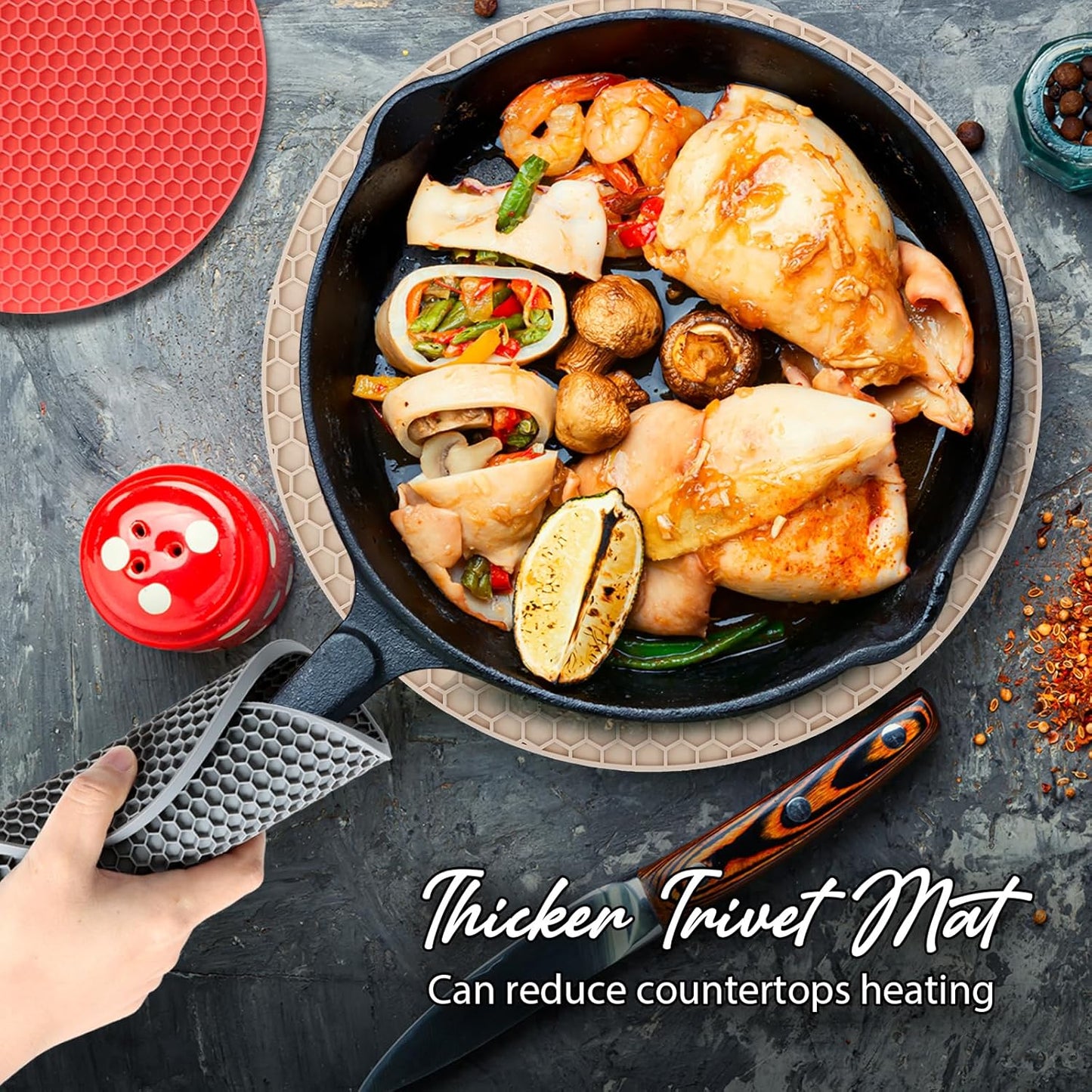 Joyhalo Trivets for Hot Dishes - Hot Pads for Kitchen, Silicone Pot Holders for Hot Pots and Pans, Silicone Mats for Kitchen Countertops, Table, Flexible Easy to Wash and Dry, Khaki