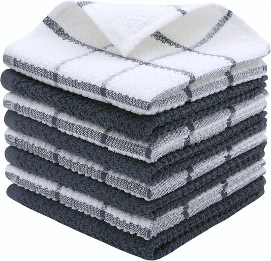 Cotton Dish Towels for Kitchen, Terry Dish Cloths for Washing Dishes, 12 x 12 Inches, Light and Soft, Quick Drying Dish Rags for Cleaning, 8pc/Set (Grey Multi)