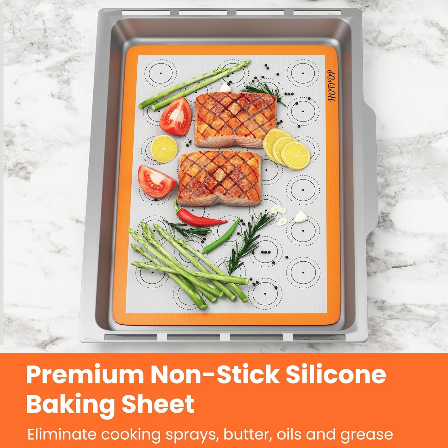 HOTPOP Silicone Baking Mats 0.75mm - Non-Stick Silicone Sheets for Bake Pans and Rolling with Outlines for Pastries - Silicone Baking Sheet - Macaron/Pastry/Cookie/Bun/Bread Making (3 QUARTER SIZE)
