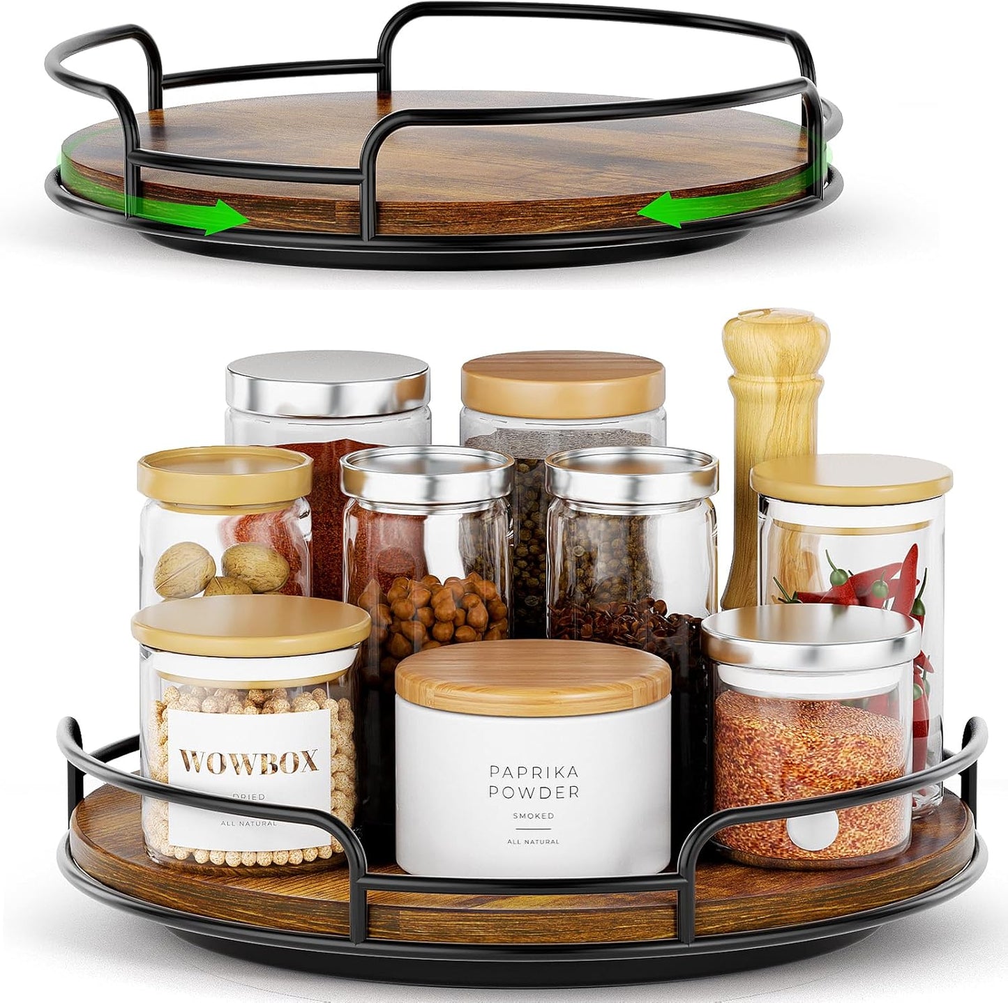 WOWBOX 2 Pack Lazy Susan Organizer for Table Top Rotating Spice Rack Organization 10" + 9" Wood Lazy Susan Turntable Organizer for Cabinet Kitchen Pantry Countertop Bathroom Vanity