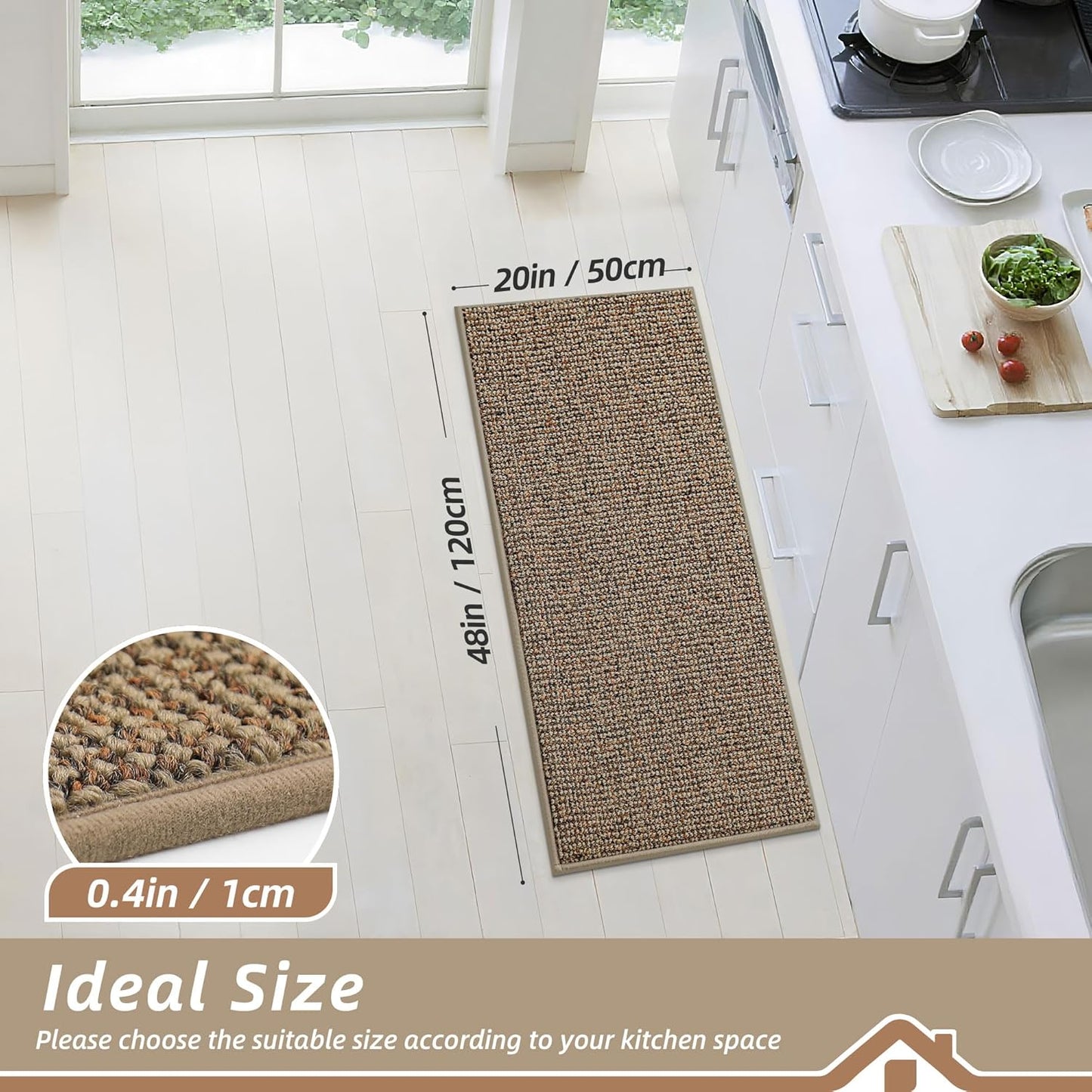 BEQHAUSE Kitchen Runner Rugs 20"x48", Non-Slip Kitchen Mats for Floor, Super Absorbent and Stain Resistant Kitchen Rug, Machine Washable Rugs for Kitchen, Hallway, Laundry & Sink, Taupe