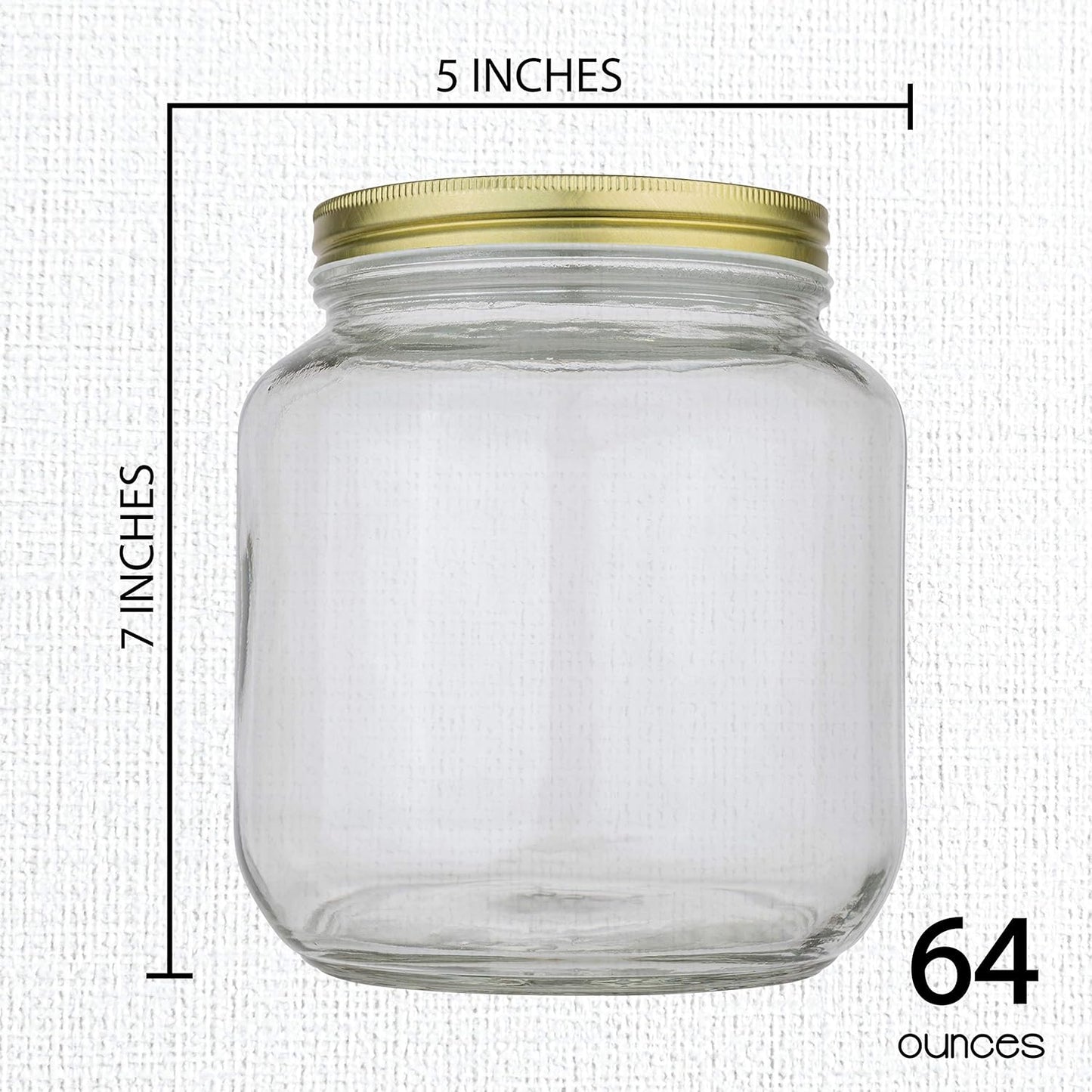 kitchentoolz Half Gallon Mason Jar Wide Mouth with Airtight Metal Lid - Safe for Fermenting Kombucha Kefir - Curing Pickling, Storing and Canning - BPA-Free Dishwasher Safe (Gold Lid, 4)