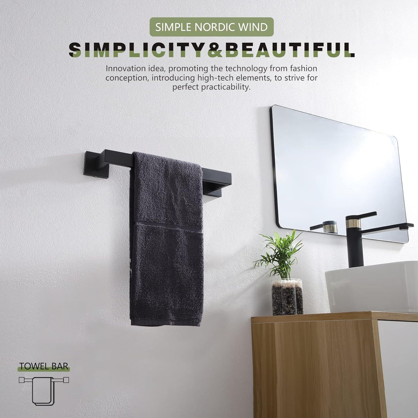 KOKOSIRI 12-Inch Single Towel Bar, Bathroom Kitchen Towel Holder, Wall Mounted SUS304 Stainless Steel Towel Rack, Matte Black, B4003BK-L12