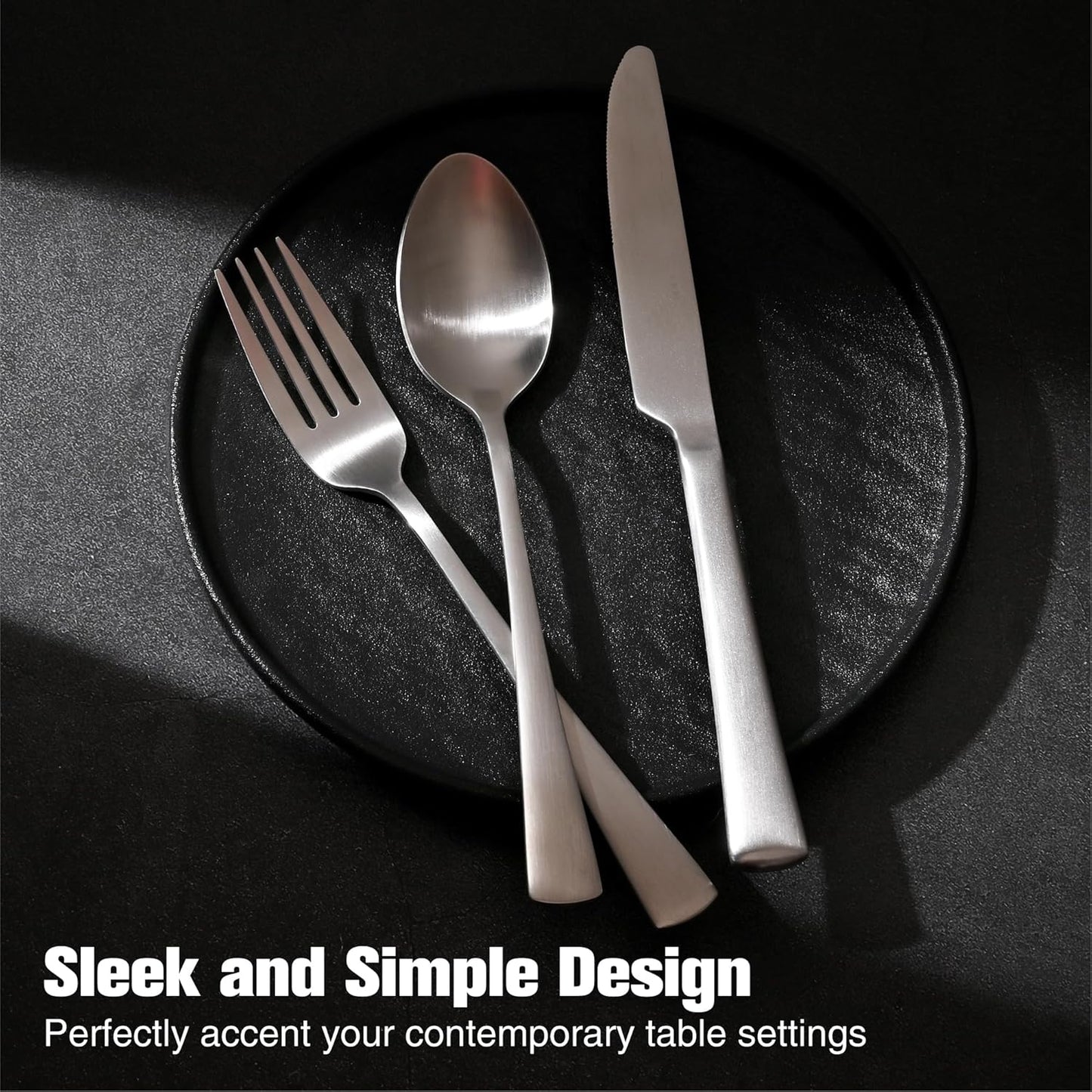 KINGSTONE Forged Silverware Set, 20 Piece Flatware Set for 4, 18/10 Stainless Steel Silverware Matte Satin Finish Dishwasher Safe