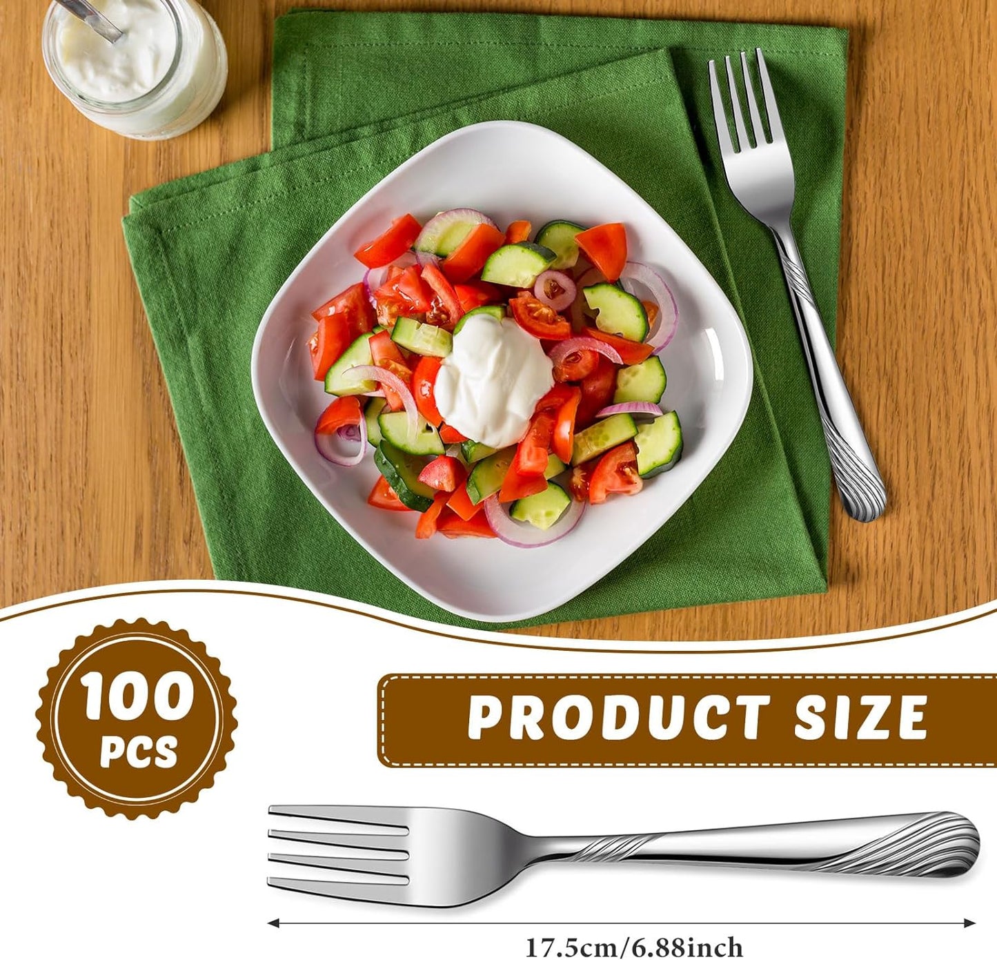 Minatee 100 Pcs Metal Dinner Forks Bulk Set 6.9 Inches Stainless Steel Forks Silverware Flatware Salad Cutlery Mirror Polished for Home Kitchen Restaurant Eating Silverware Utensils