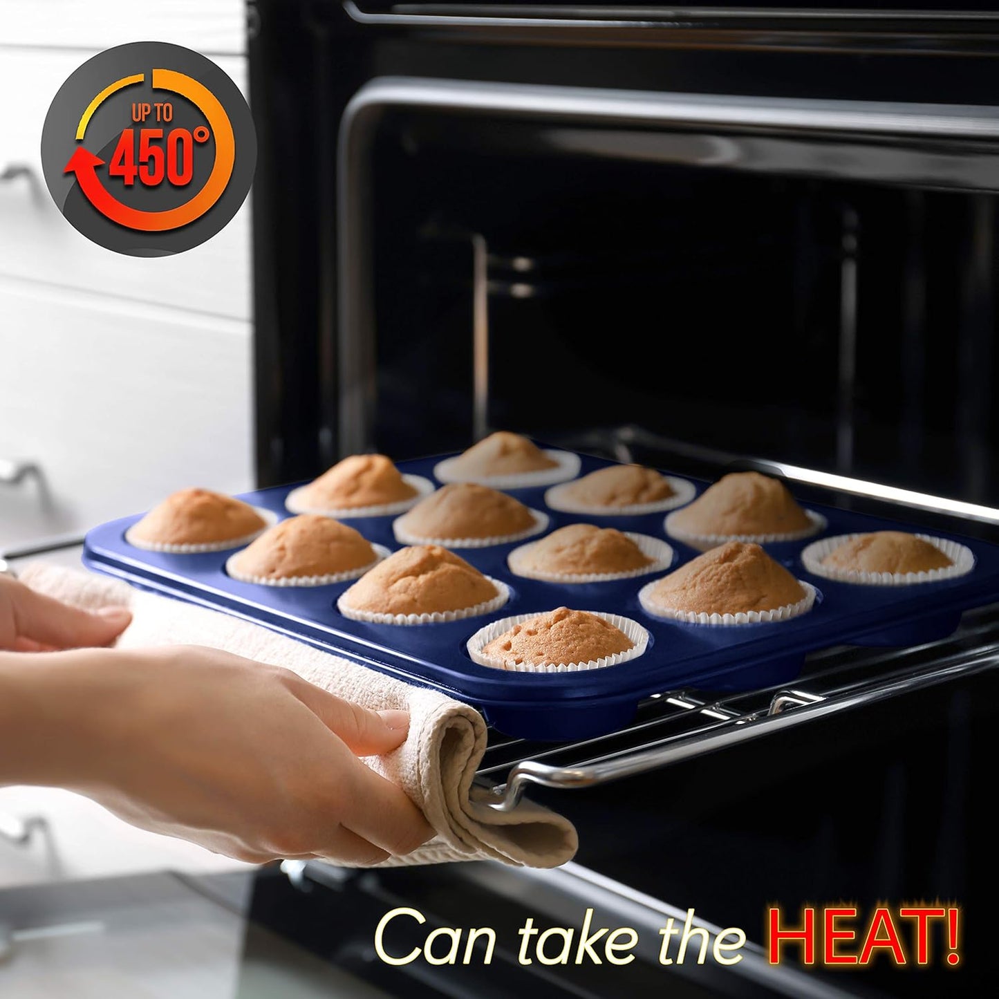 Non-Stick Kitchen Oven Baking Pans - Carbon Steel with Non-stick Blue Diamond Coating Inside & Outside, Commercial Grade Restaurant Quality Metal Bakeware, Dishwasher Safe - NutriChef NCBK6TRB