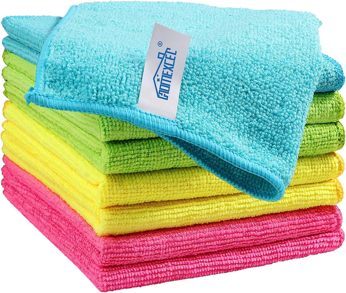 HOMEXCEL Microfiber Cleaning Cloth, 8 Pack Cleaning Rags, Cleaning Towels with 4 Color Assorted, 11.5"X11.5"(Green/Blue/Yellow/Pink)