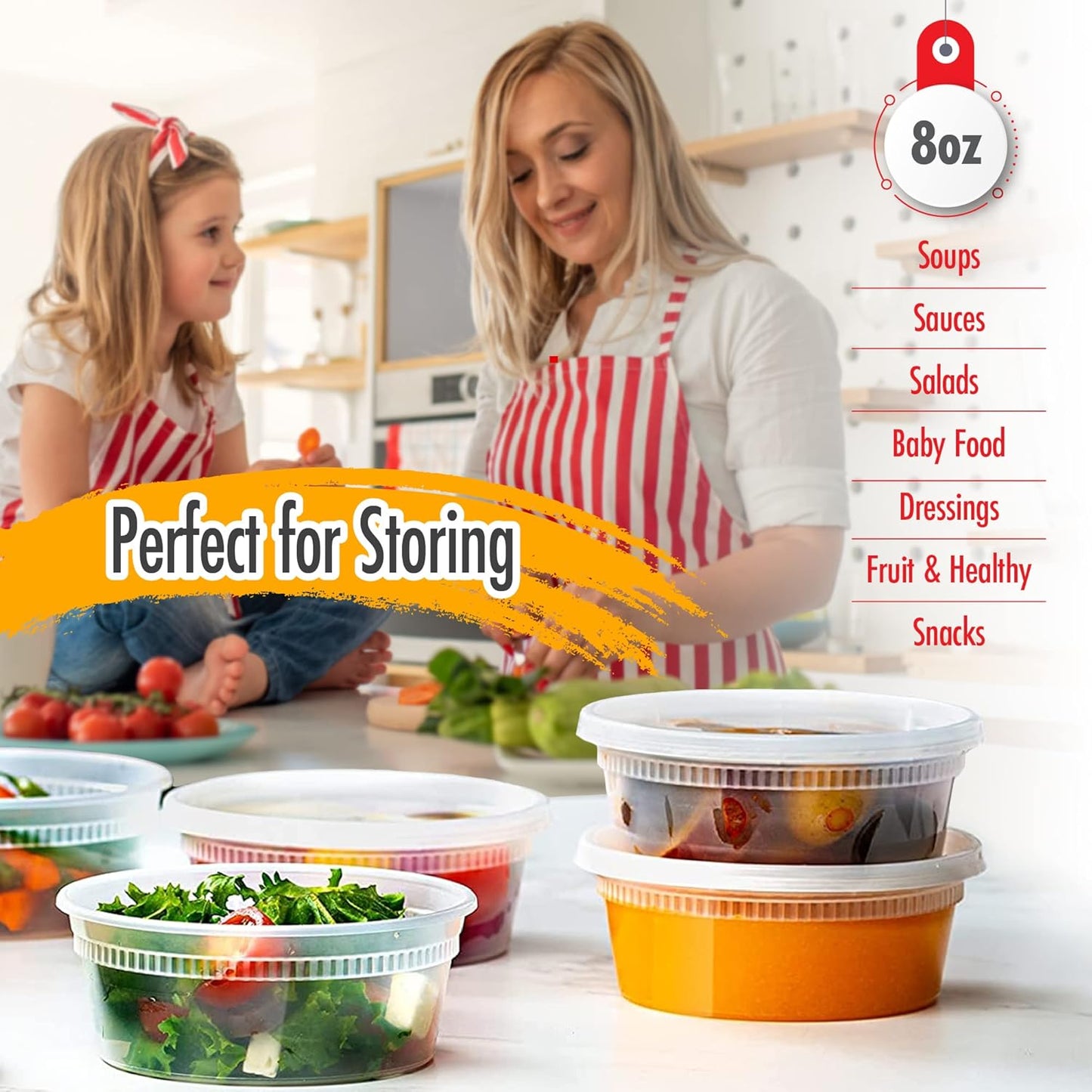 (8oz-Deli Containers with Leakproof Lids-50 Pack BPA-Free Plastic Microwaveable Clear Food Storage Container Premium Heavy-Duty Quality, Freezer & Dishwasher Safe