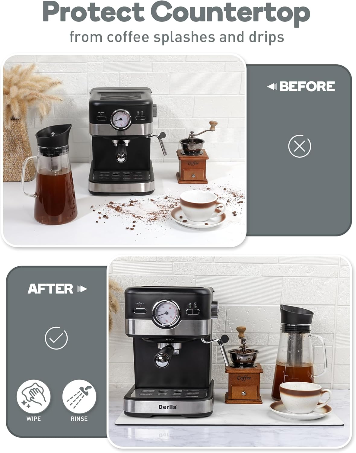 SUEH DESIGN Coffee Mat, Absorbent Dish Drying Mat 19.6 x 11.8 in Quick Dry Coffee Mat Large Drying Mats for Kitchen Counter Coffee Bar, Marble White