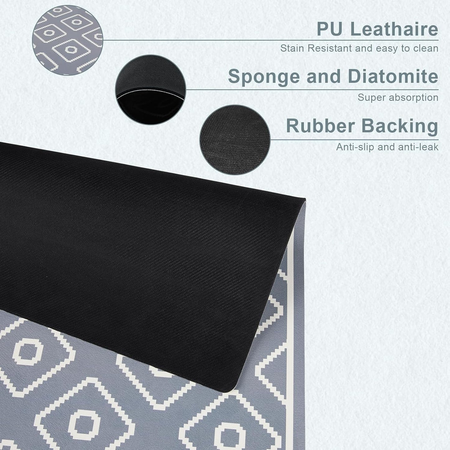 SUEH DESIGN Dish Drying Mat, Absorbent Coffee Mat 23.6 x 15.7 in Quick Dry Kitchen Drying Dish Drain Mat for Kitchen Counter Coffee Bar, Gray