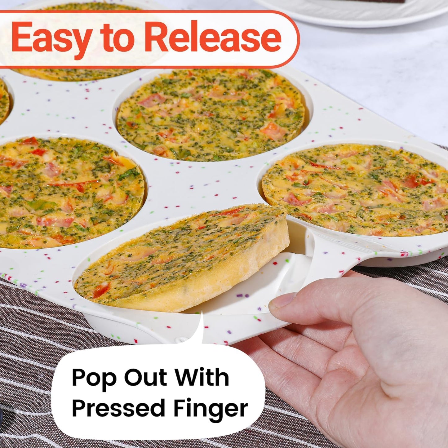 Jumbo Muffin Top Pan, 4 Inch Extra Large Egg Baking Pan for Oven Silicone Molds for Breakfast Sandwiches, English Muffins, Whoopie Pies, Corn Bread, Egg Bites, 2 Pack Confetti