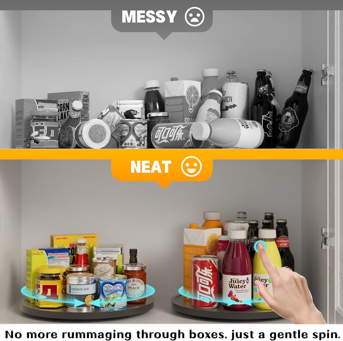 Lazy Susan Organizer Homerays 12 Inch Non-Skid Bamboo Lazy Susan for Kitchen Rotating Spice Rack for Kitchen Cabinet, Wood Turntable for Kitchen Countertop Organizer Black