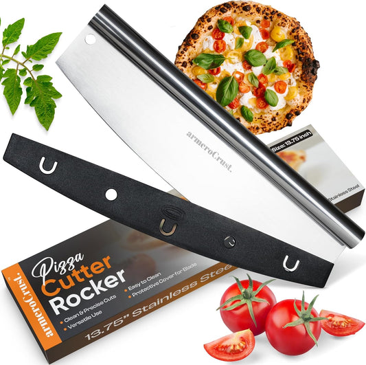13.8 Inch Pizza Cutter Rocker Blade - Easy Slicing - Premium Finish Pizza Slicer with Time Saving Pizza Cutter Rocker Design
