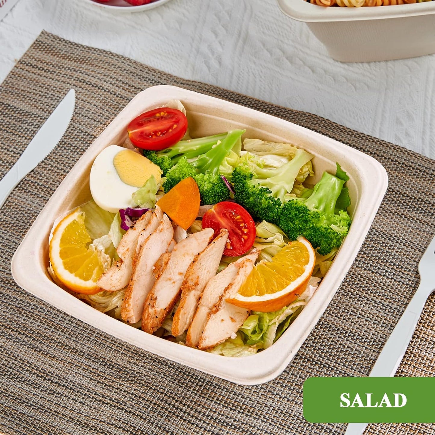 Vplus 100 Pack 42 OZ Paper Bowls Bulk, Square Disposable and Compostable, Eco-friendly Bagasse, Heavy-duty Bowls Perfect for Milk Cereals, Snacks, Salads