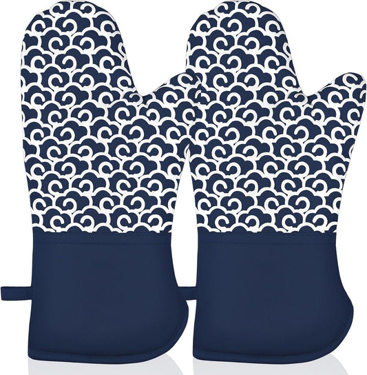 Extra Long Oven Mitts,High Heat Resistant 500 Degree Oven Gloves with Soft Cotton Lining and Non-Slip Silicone, Perfect for BBQ,Baking,Cooking and Grilling- 1 Pair (Blue)