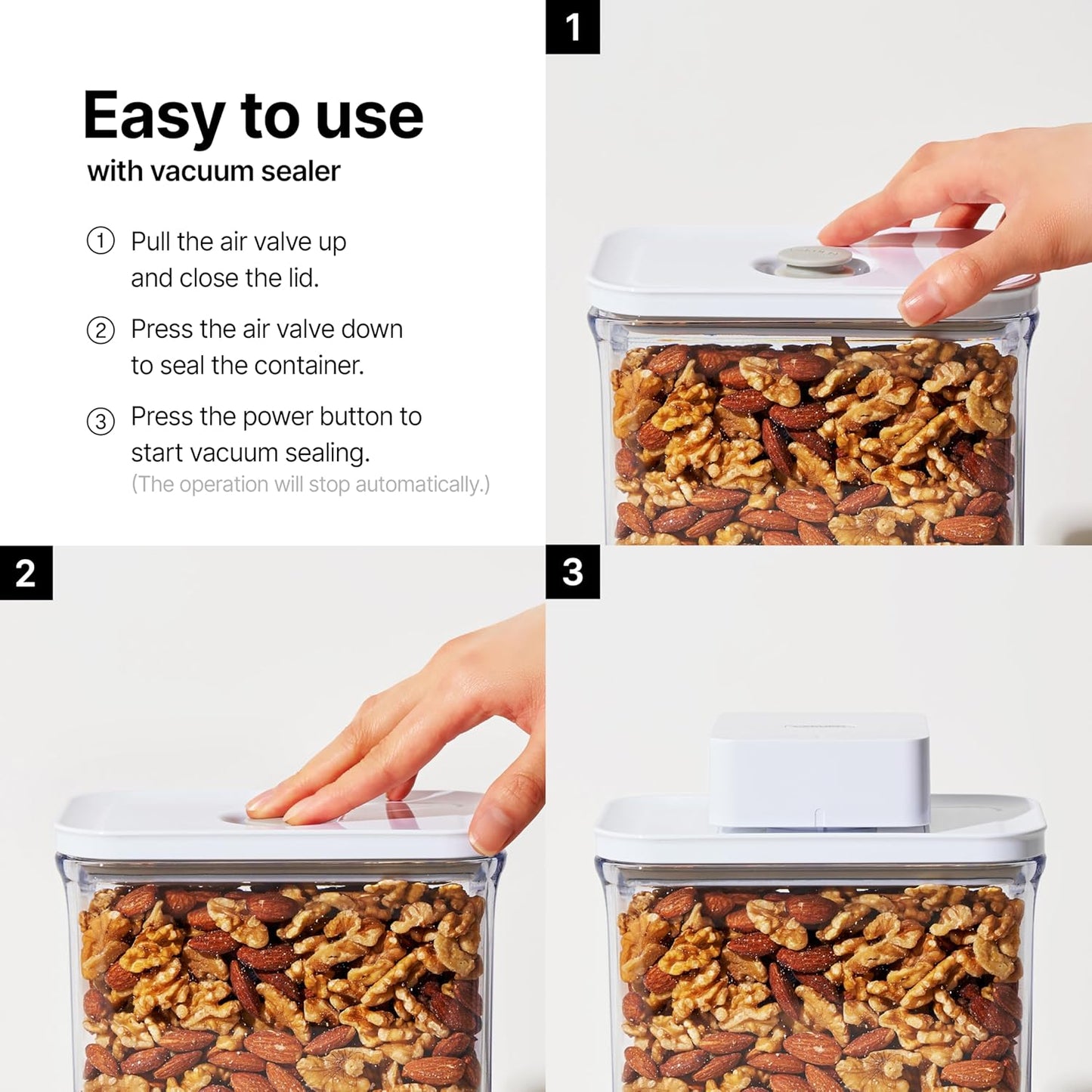 Premium Airtight Food Storage Container. Meal Prep 0.85qt 5pc/Set. 4pcs Container and Vacuum Sealer. Patented Double Silicone Lining, 100% Leak Proof, BPA-FREE