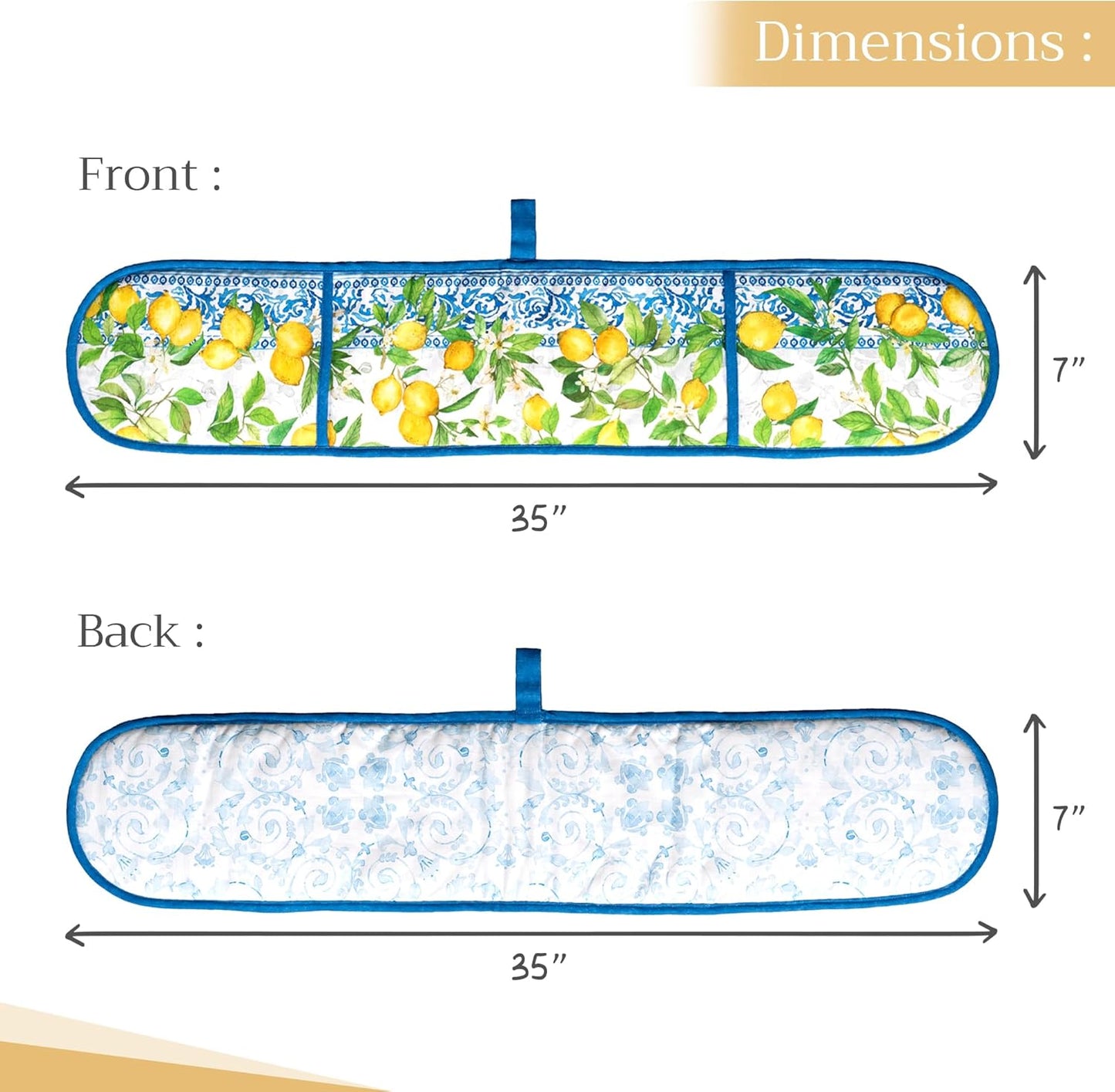 Maison d' Hermine Double Oven Mitts 100% Cotton 7"x35" Double Oven Mitt Heat Resistant BBQ Cooking Gloves with Loop, Baking, Grilling, Home, Kitchen, Handling Hot Pans Spring Summer (Cedrat)