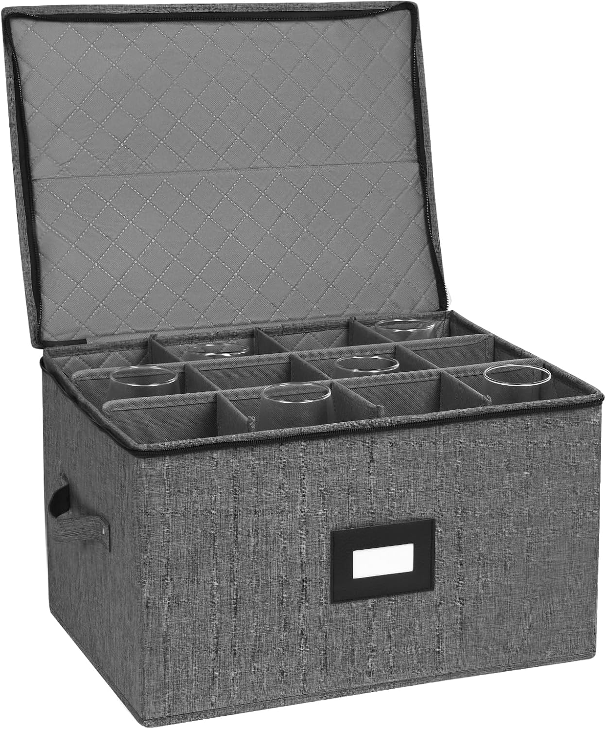 Stemware Storage Containers, Wine Glass Storage Box with Dividers for Glasses, Glassware, Crystal, Wine Glass Packing Boxes for Moving, Hard Shell Top Sides Bottom and Stackable (Black)