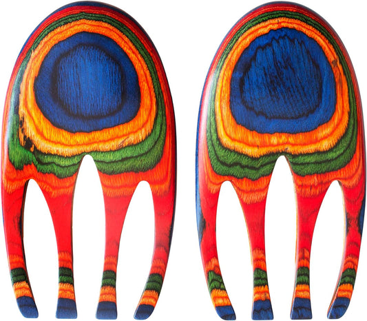 Totally Bamboo Baltique Marrakesh Collection Salad Hands Serving Utensil Set, Colorful Wooden Salad Servers