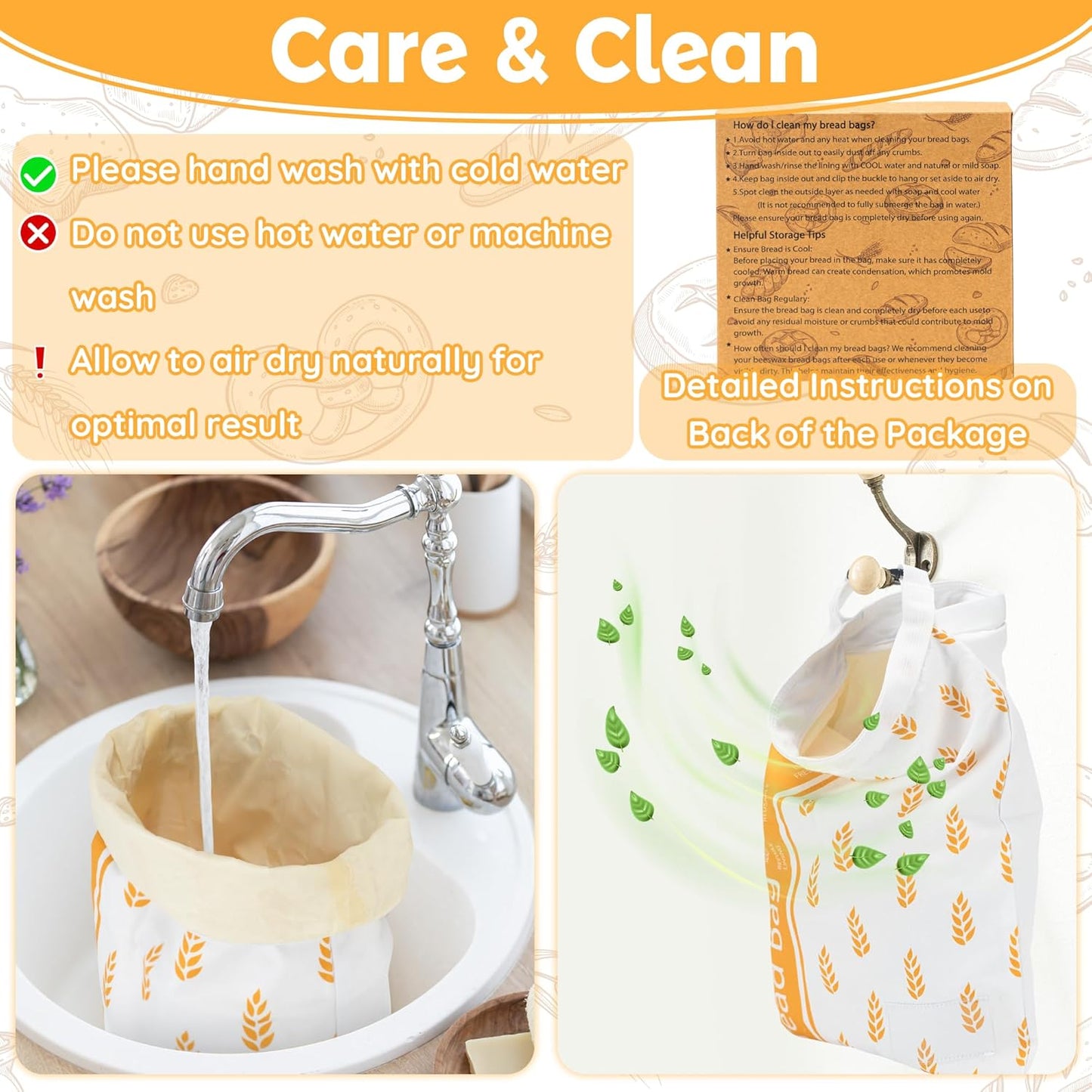 Reusable Beeswax Bread Bag for Homemade Bread & Sourdough Loaf, Fridge-Safe Storage Container with Dual-Zip Freshness Lock & Lables Cards Note Dates on, Natural Cotton & Beeswax Lining Keep Fresh