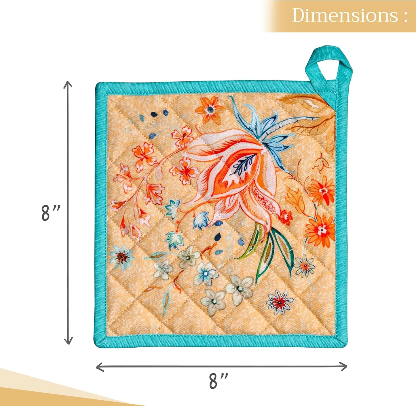 Maison d' Hermine Pot Holders Set 100% Cotton Heat Resistant Potholders 8" x 8" Hot Pads with Loop BBQ, Cooking, Grilling, Kitchen, Handling Hot Pans Spring/Summer (Pack of 2, Luxury Loft – Peach)