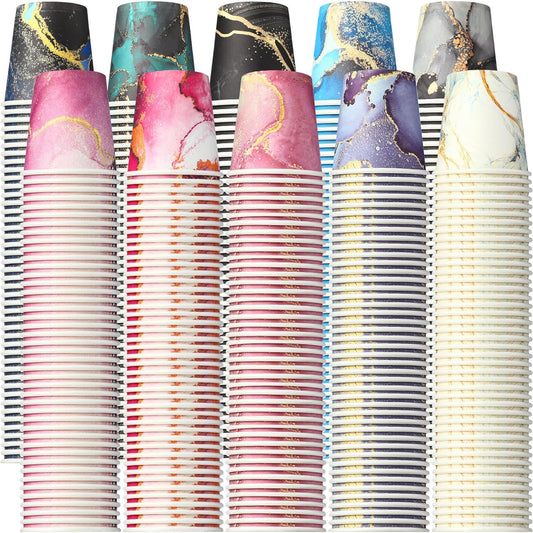 Thenshop 1000 Pack 5oz Paper Cups, Multicolor Disposable Marble Water Cups Bulk, Mini Mouthwash, Hot/Cold Beverage Drinking for Parties, Picnic, Travel, Barbecues and Event, 10 Colors