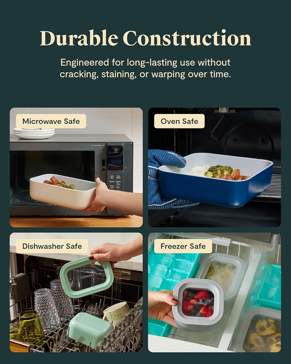 Caraway Glass Food Storage - 4.4 Cup Glass Container - Ceramic Coated - Easy to Store, Non Toxic, Non Stick Lunch Box Container with Lids - Dishwasher, Oven, & Microwave Safe - Mist