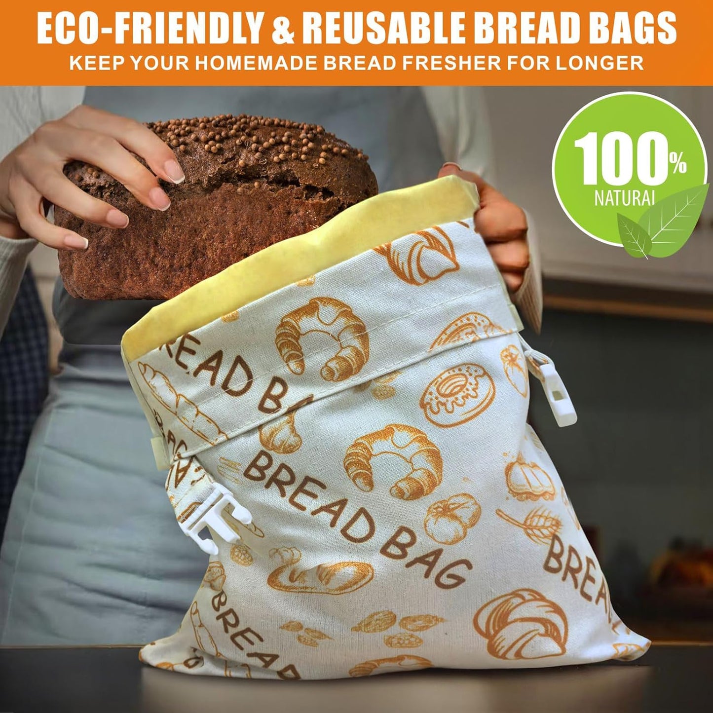 Mosucoirl Beeswax Bread Bags 2 Pack, Reusable Bread Storage Boxes for Homemade Sourdough, Cotton Food Bags Loaf Containers to Keep Fresh Large (Bread Pattern)