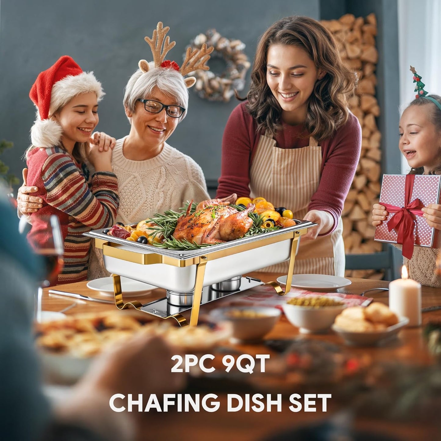 WILPREP Chafing Dishes for Buffet, 2 Pack 9 qt Chafer and Buffet Warmer Set with Full Size Pans & Foldable Frames, Food Grade Stainless Steel Food Warmers for Parties Buffets Banquets, Gold & Silver