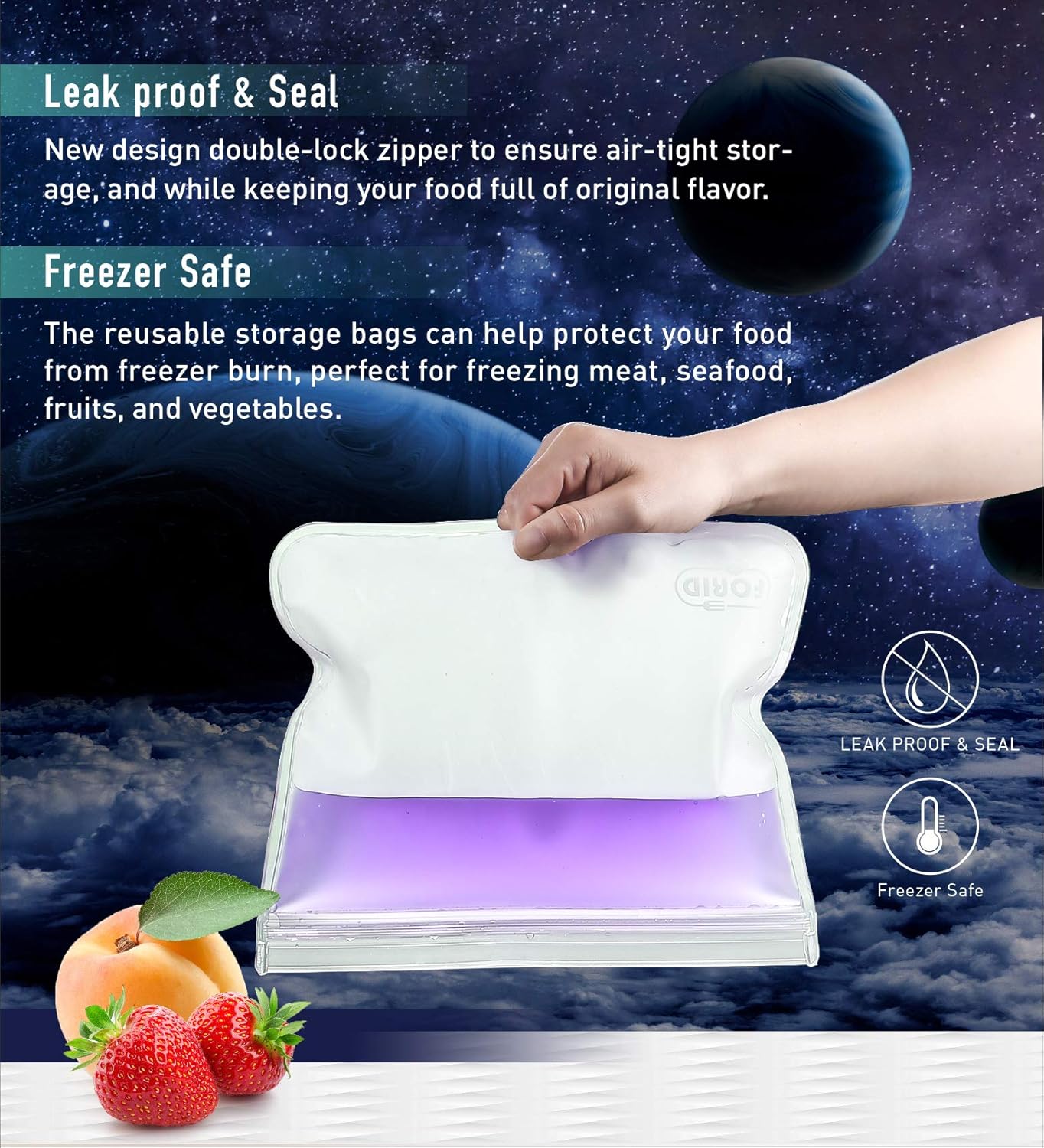 FORID Reusable Gallon Freezer Bags, 6 Pack Extra Thick Gallon Reusable Bags, Leakproof Food Storage Bags for Marinate Food, Fruit Cereal Sandwich Snack Meal Prep Travel Items Home Organization Storage