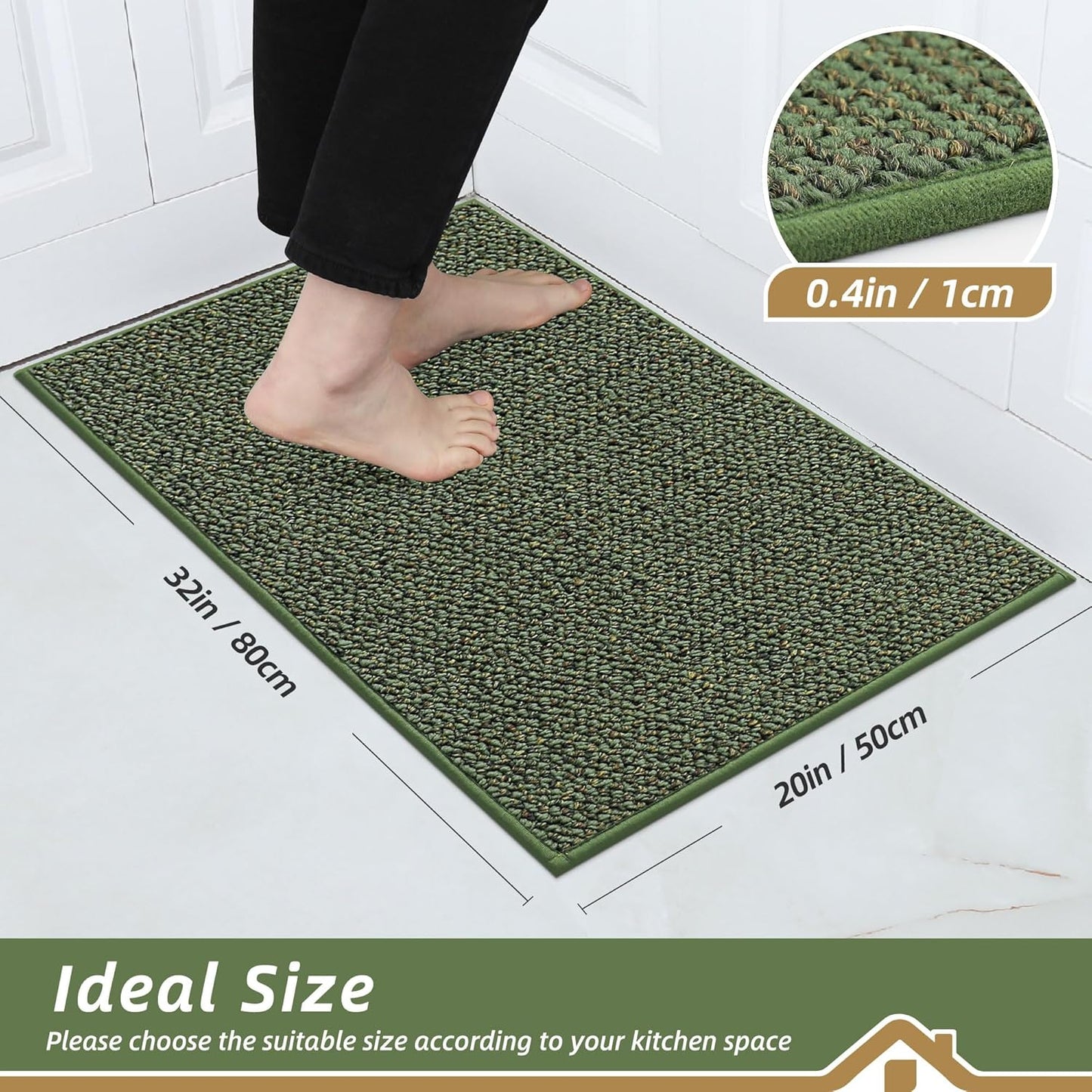 BEQHAUSE Kitchen Rugs 20"x32", Non-Slip Kitchen Mats for Floor, Super Absorbent and Stain Resistant Kitchen Rugs, Machine Washable Rugs for Kitchen, Hallway, Laundry & Sink, Green