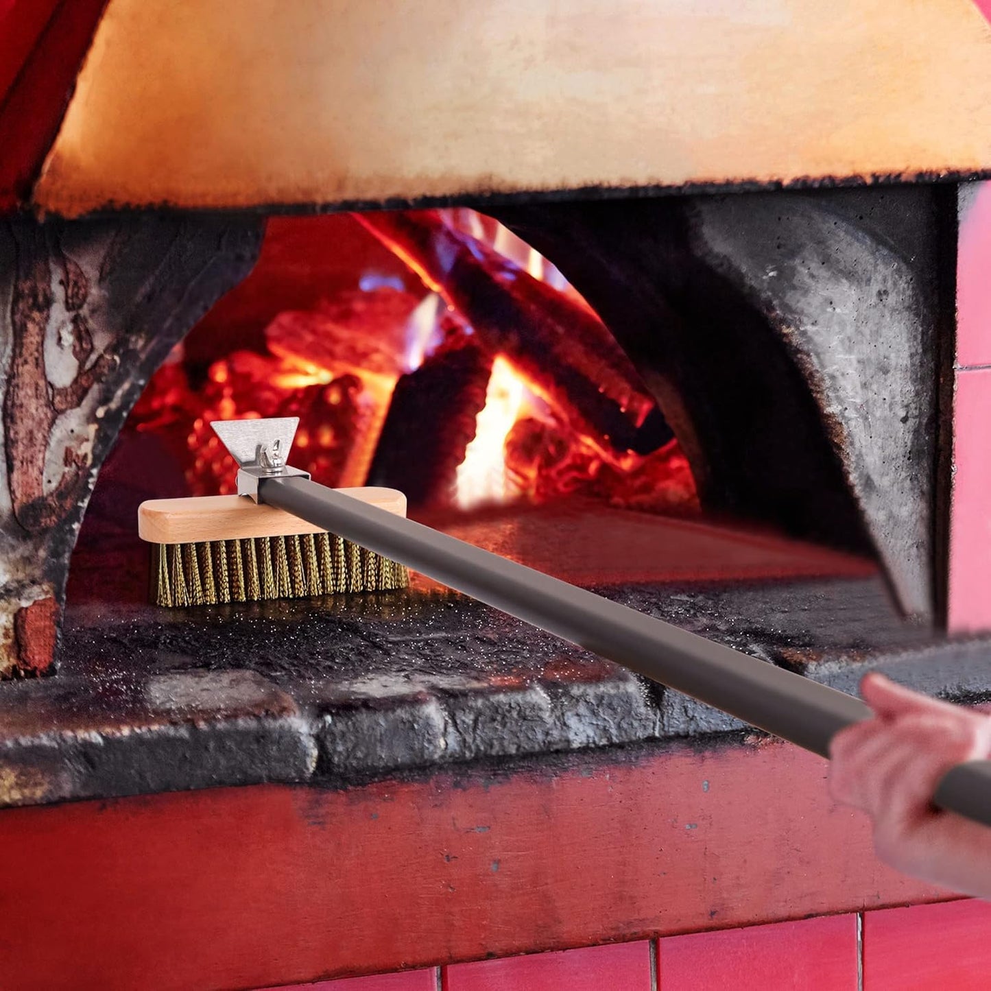 Pizza Turning Peel 9 Inch Perforated Pizza Peel and Pizza Brush Ash Rake 4 Piece Wood Fired Commercial Pizza Oven Utensil Kit with 40-Inch Aluminum Handle