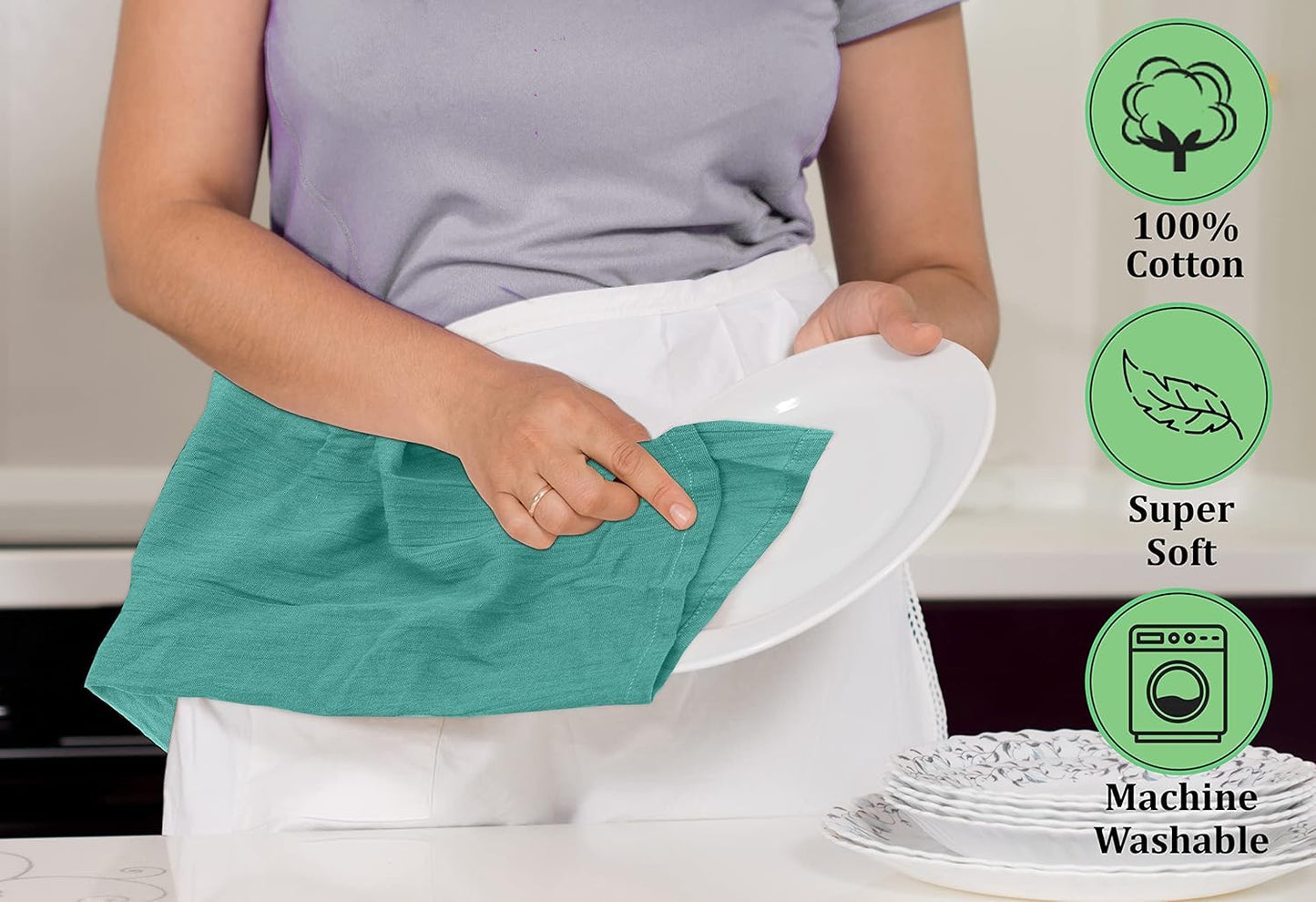 RUVANTI Flour Sack Towels 12 Pack 28 x 28 Inches, Ring Spun 100% Cotton Dish Towel, Machine Washable, Absorbent - Flour Sack Kitchen Towels for Drying and Cleaning - Turquoise