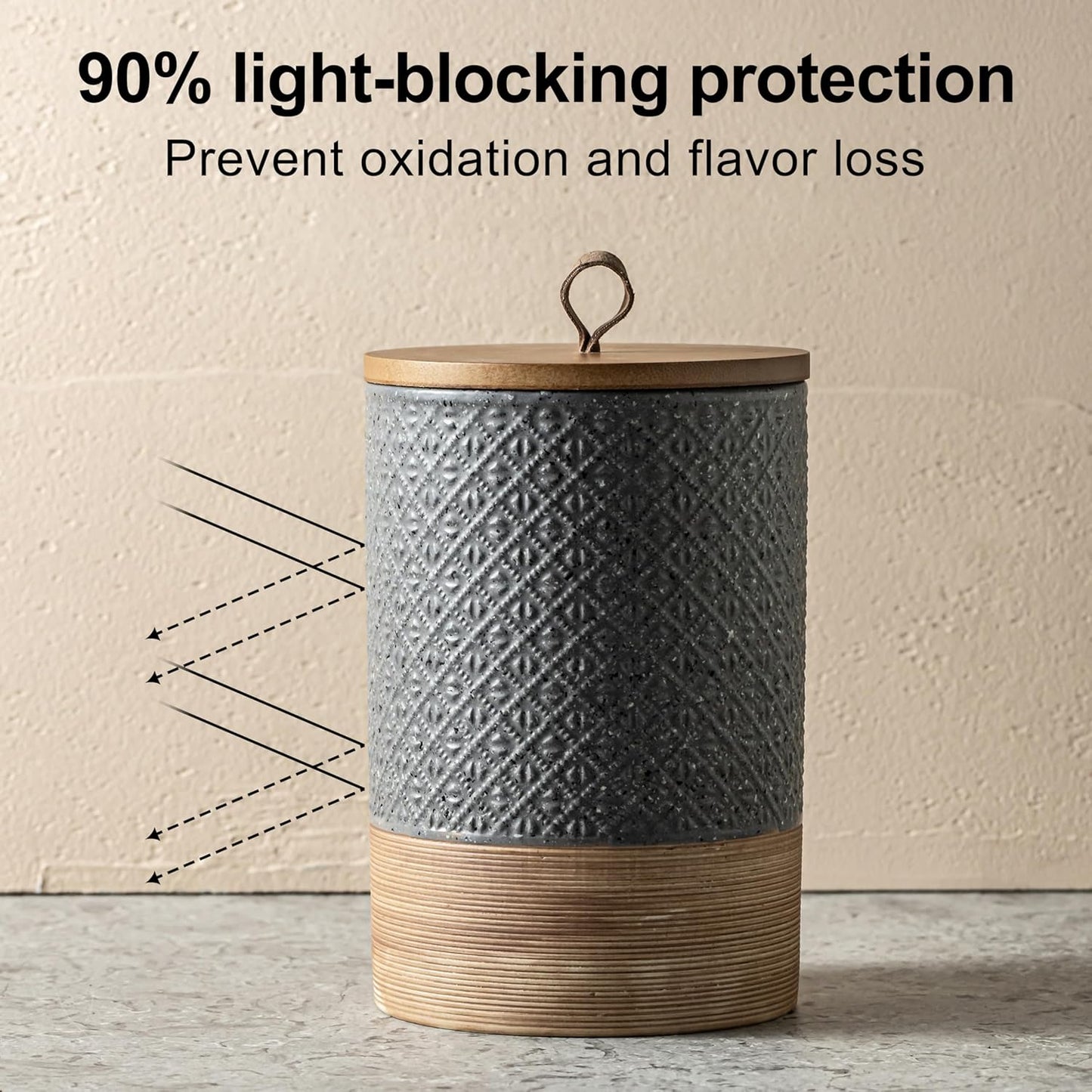 Ceramic Jar with Lid Airtight, Coffee Canister Kitchen Food Storage Jars for Spice Sugar Salt, Coffee Bar Accessories Decorative Container for Countertop - Gray & 42 fl.oz