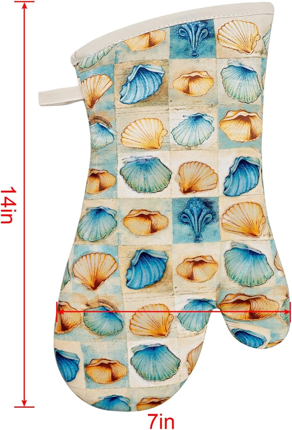 Oven Mitts Gloves 1 Pair Heat Resistant 480 ℉ Non Slip Clear Silicone Printed Shell Comfortable Cotton Lining Kitchen Men Cooking Barbecue Machine Washable (Shell, Beige Mitts)