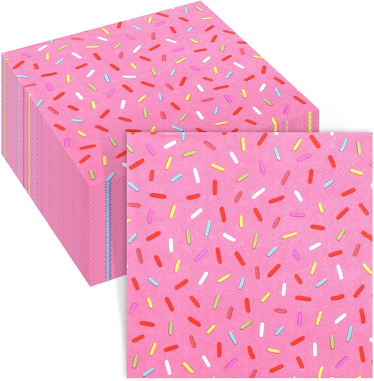 100 Pcs Sprinkles Napkins 2 Ply Disposable Paper Napkins for Baby Shower Birthday Party Theme Table Decor Supplies (Pink,Donut)