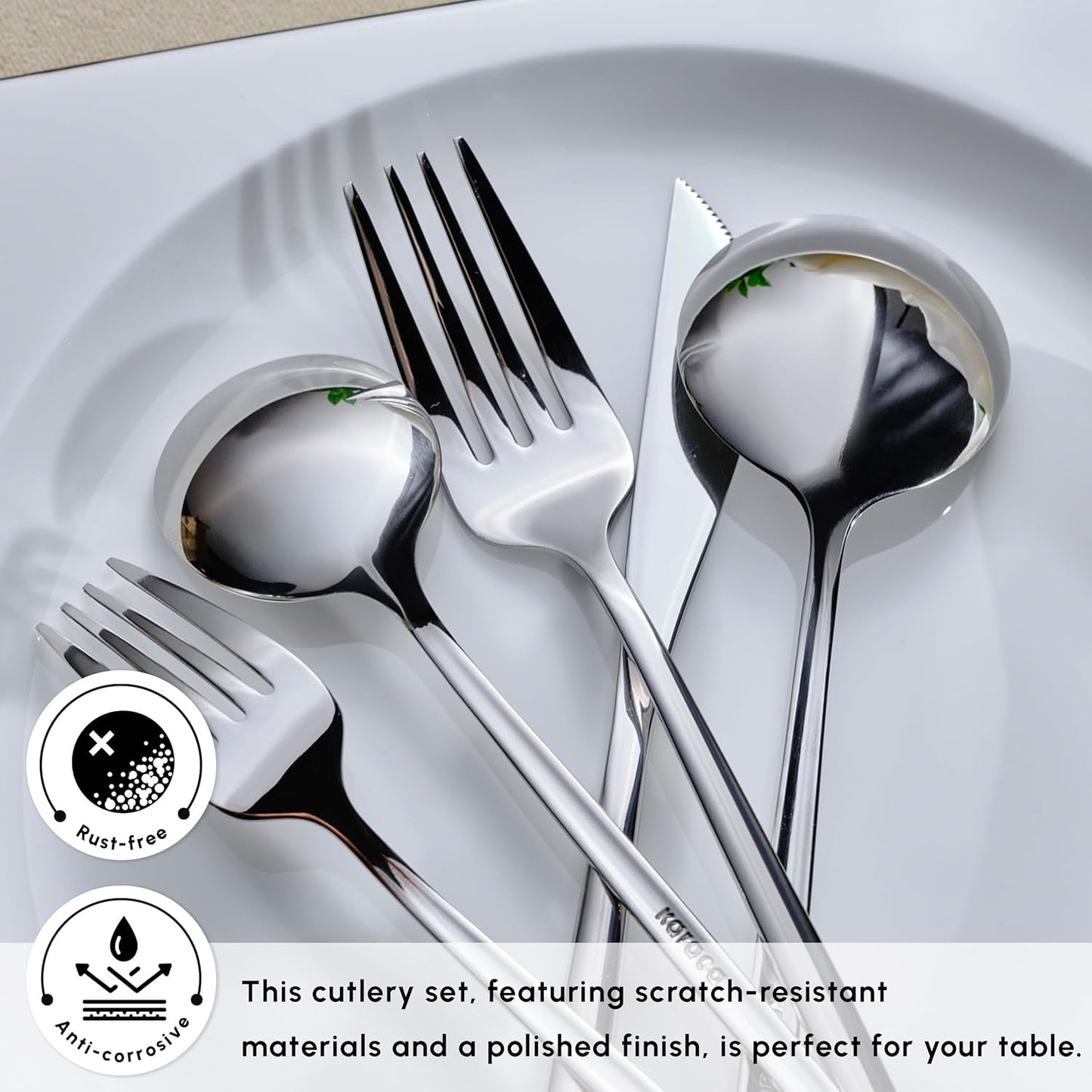 Karaca Orion 30-Piece Cutlery Set for 6 People - 18/10 Stainless Steel Set, Tableware Flatware Silverware Set with Knife Fork Spoon Set, Mixed & Luxury Cutlery Set, Platinum