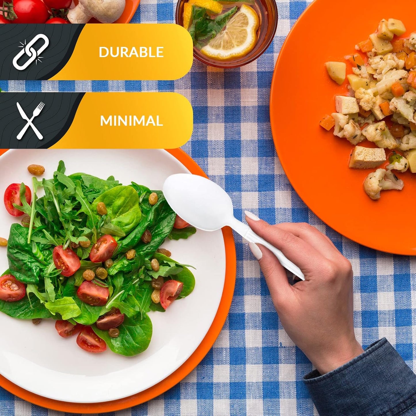 PAMI 200-Pack Heavy Duty Disposable Table Spoons and White Plastic Forks - Plastic Spoons for Soup, Heavy Duty for Parties