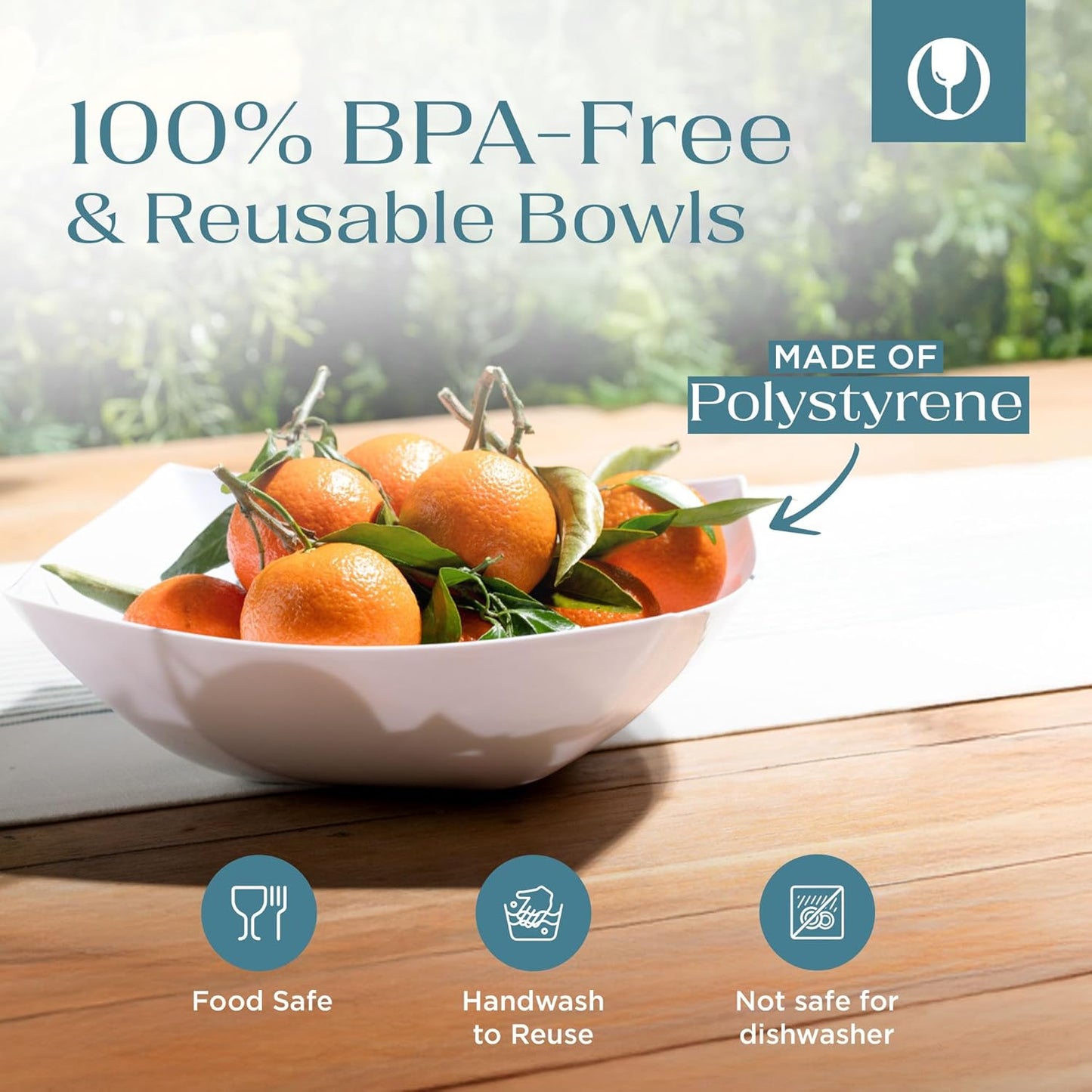 Posh Setting White Plastic Serving Bowls Disposable - Square Bowls - Square Candy Bowl - Plastic Snacks & Chip Bowls for Parties - White, Gold & Clear, Black Serving Dishes, 64 OZ, 4 Pack