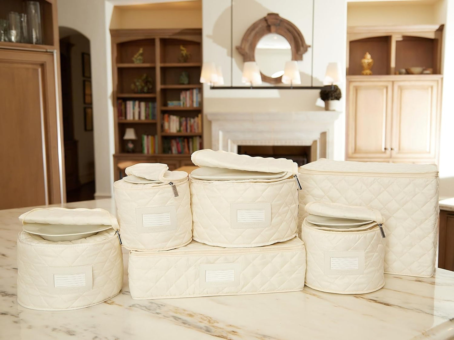 Covermates Keepsakes - Dish Storage Set - Padded Protection - ID Window - Stain Resistant - Machine Washable - China Storage, Cream