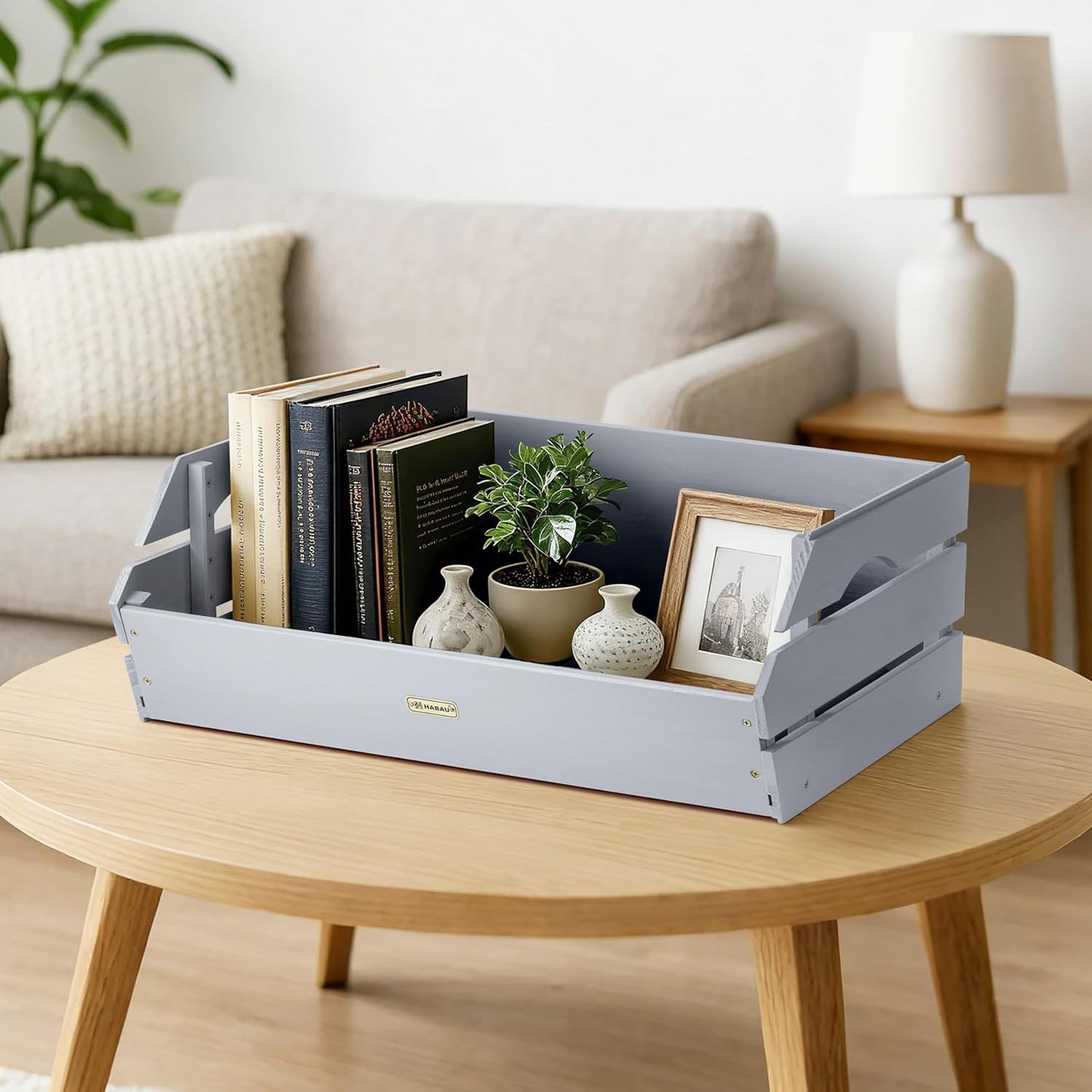 HABAU Wood Potato Onion Storage Bins - Wooden Stackable Produce Basket - Fruit Vegetable Storage for Kitchen Pantry Organization, Set 3 Pieces