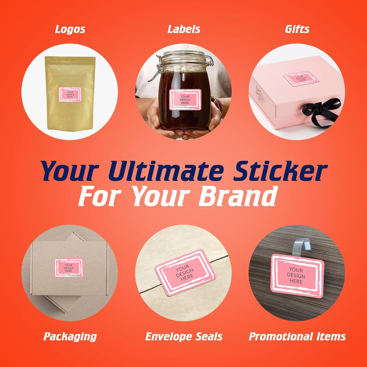 100 Custom Vinyl Stickers - Upload Your own Image, Text, Design, Logo - Personalized Logo Labels for Handmade, Packaging, Bottle, Jars, Candle, Brand Stickers (Pink, 3x2)