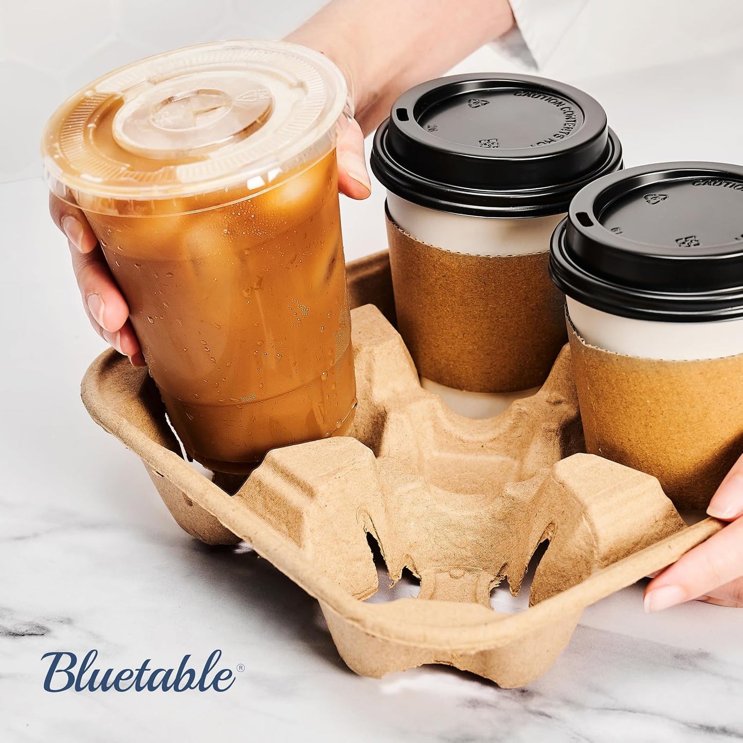4 Cup 8 oz. - 32 oz. Drink Carriers & Paper Cup Holder (25 Pack) For Disposable Cups, Delivery Carrier- To Go - Coffee Drinks or Iced Drink Molded Fiber [25 Case Pack]