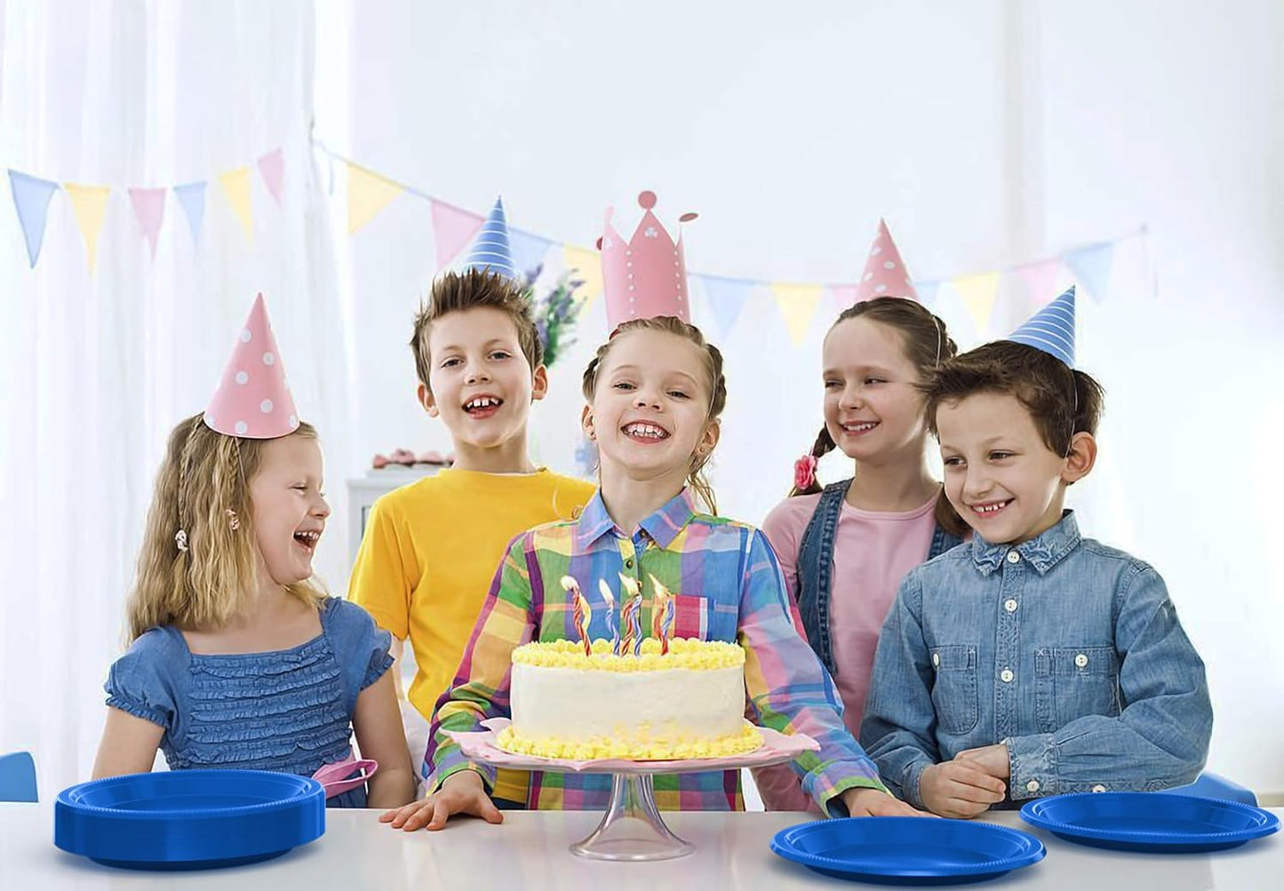 Exquisite Party Solids Dark Blue Plastic Plates For Party 9" Dark Blue Disposable Plates Heavy Duty Supplies 100 Pcs Plastic Dinnerware Sets Heavy Duty 350 GSM Disposable Dinnerware Set