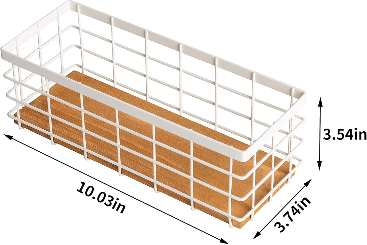 TIEYIPIN Small Metal Wire Storage Basket, Detachable Wood Base Storage Organizer Bin Basket for Kitchen Cabinets, Bathroom, Pantry, Garage, Laundry Room (Cream White, 4 Pack)