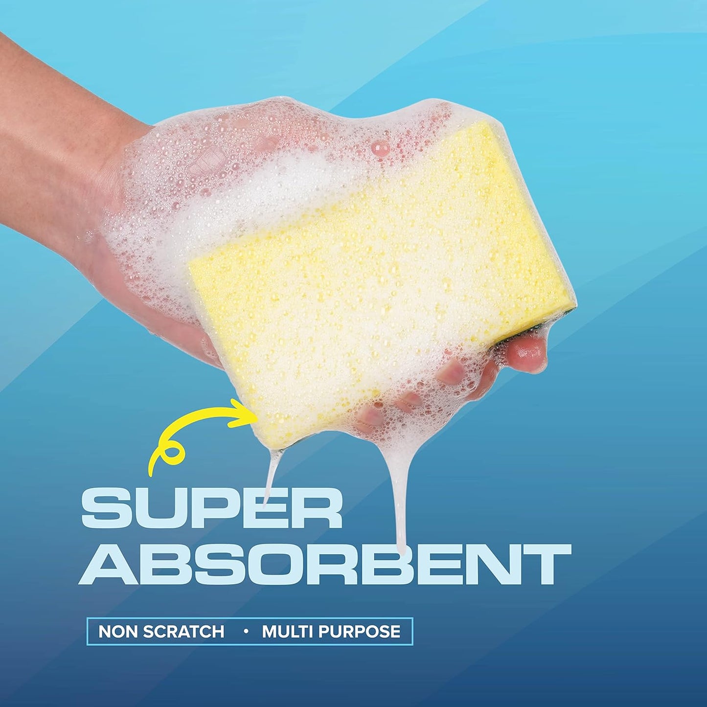 SCRUBIT 48 Pack Heavy Duty Scrub Sponges - Dishwashing Sponge Along with A Tough Scouring Pad - Dual Sided Dish Sponge Ideal for Cleaning Kitchen, Dishes, Bathroom - Yellow - Bulk sponges