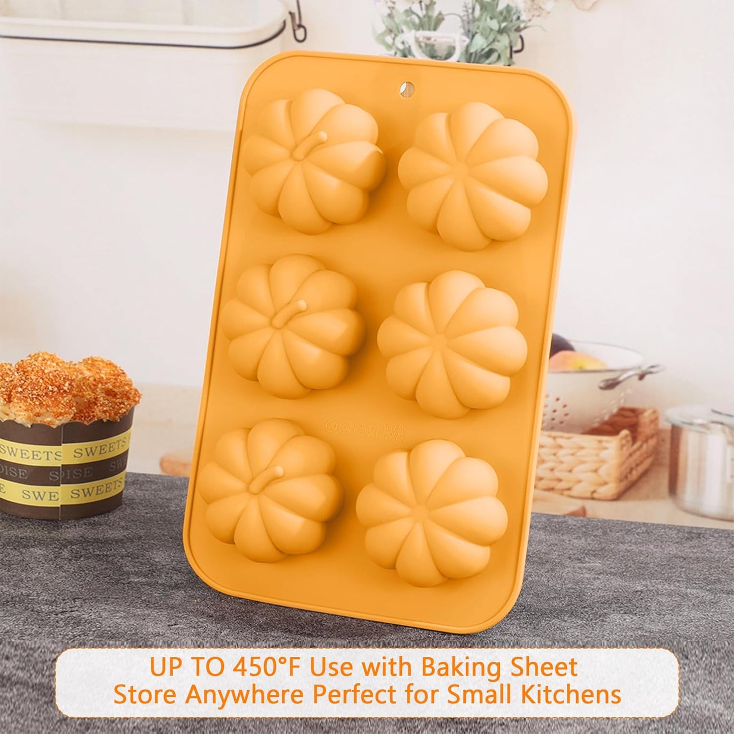 3-Pack 6-Cup Silicone Muffin Pans, Nonstick Cupcake Baking Molds, BPA/PFA-Free, Dishwasher & Oven Safe Pumpkin